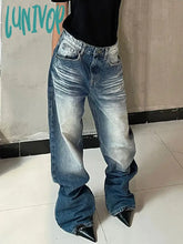 Lunivop Woman Jeans American Style Denim Aesthetics Pants Unisex Japanese Fashion Pockets Wash